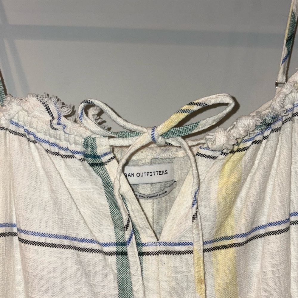 Urban Outfitters Plaid Tie Front Cotton Romper Size Medium White/Green/Yellow - Picture 3 of 12
